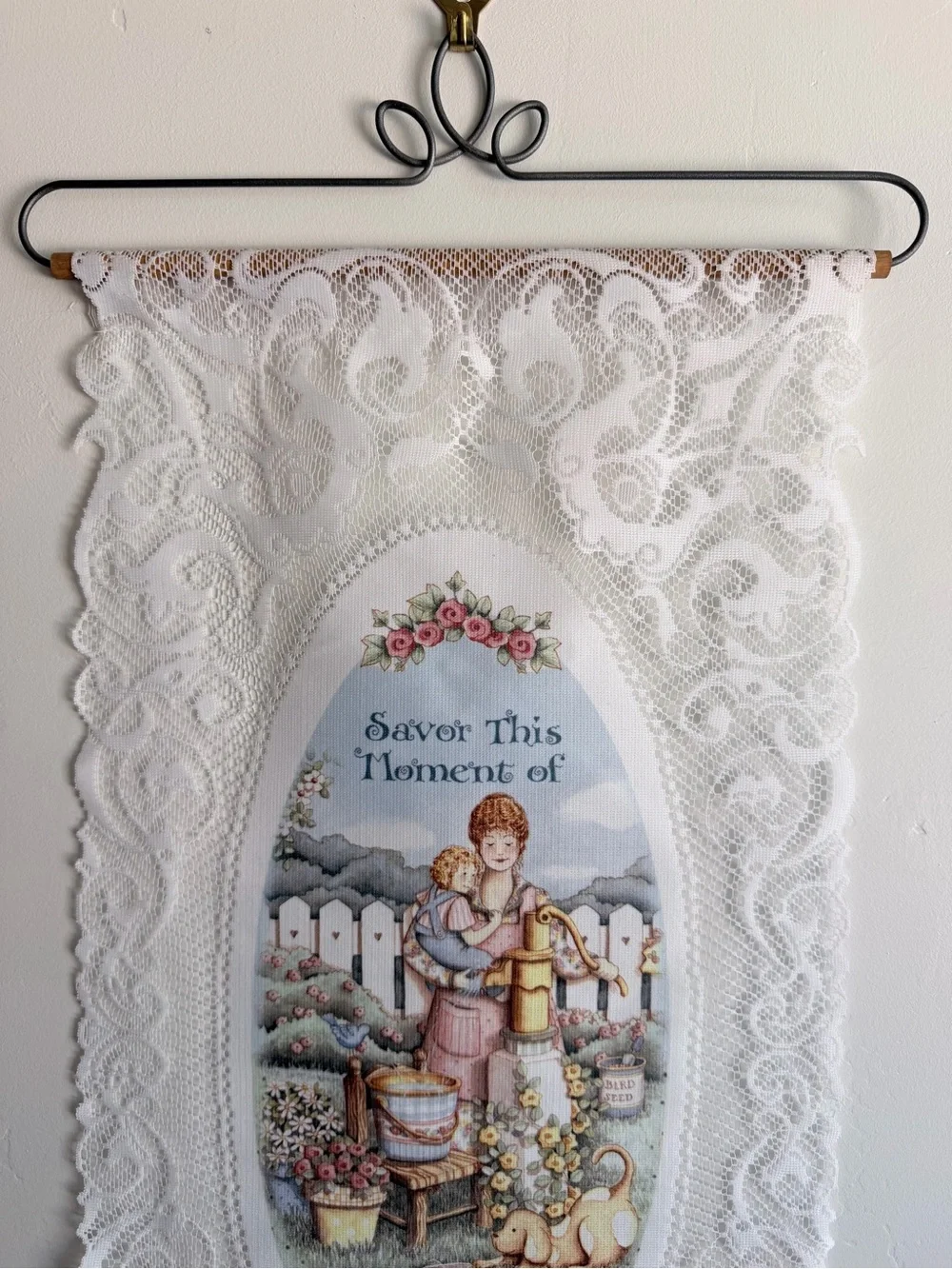White Lace Wall Hanging with Joy Artwork - Classic Home Wall Decor